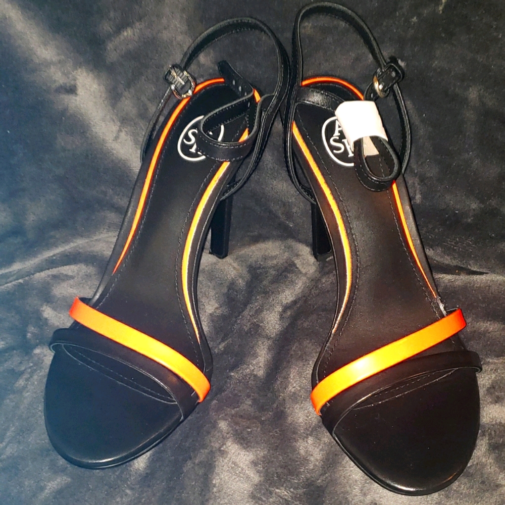 Black and orange strappy heels